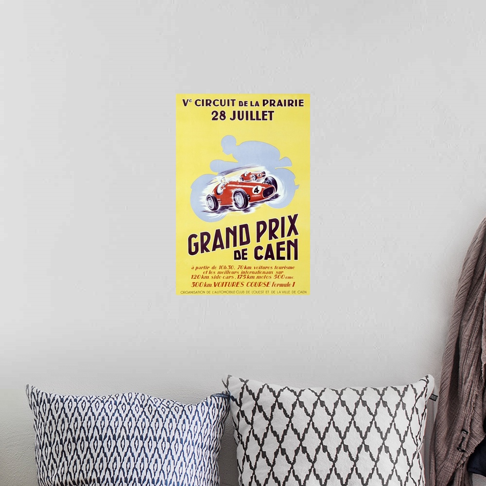 A bohemian room featuring Grand Prix, de Caen, Vintage Poster, by P. Hervieu