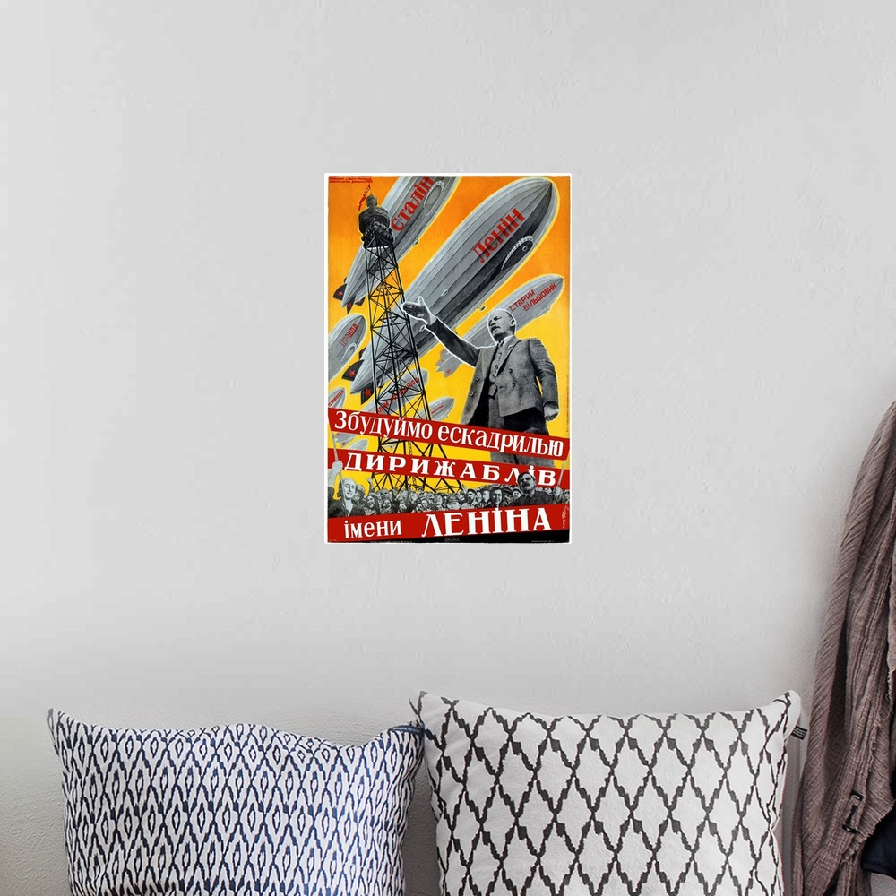 A bohemian room featuring Lenin with Dirigibles, Vintage Poster