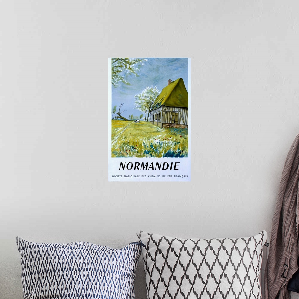 A bohemian room featuring Normandie, House and Flowers, Vintage Poster