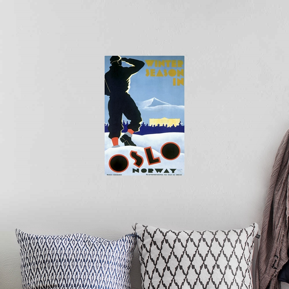 A bohemian room featuring Oslo, Norway, Winter Ski Season, Vintage Poster