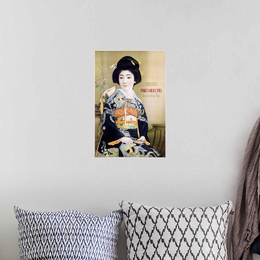 A bohemian room featuring Parkes Gold Camel, Vintage Poster