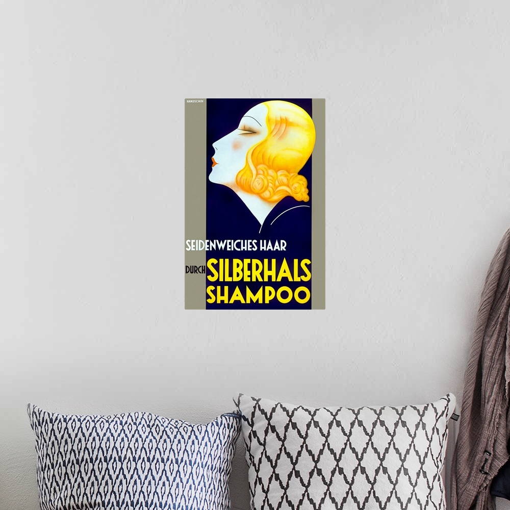 A bohemian room featuring Silberhals, Silky Soft Hair Shampoo, Vintage Poster, by Handschin