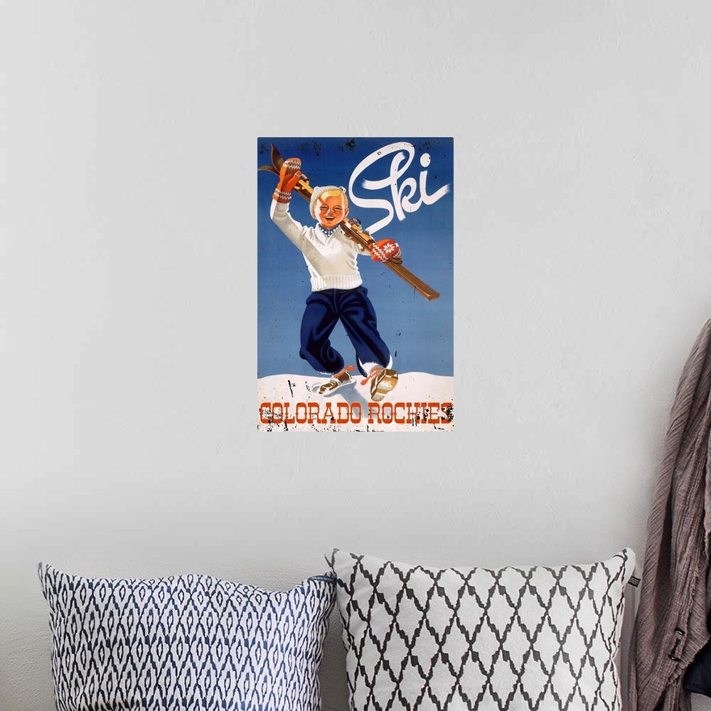 A bohemian room featuring Ski Colorado Rockies Vintage Advertising Poster