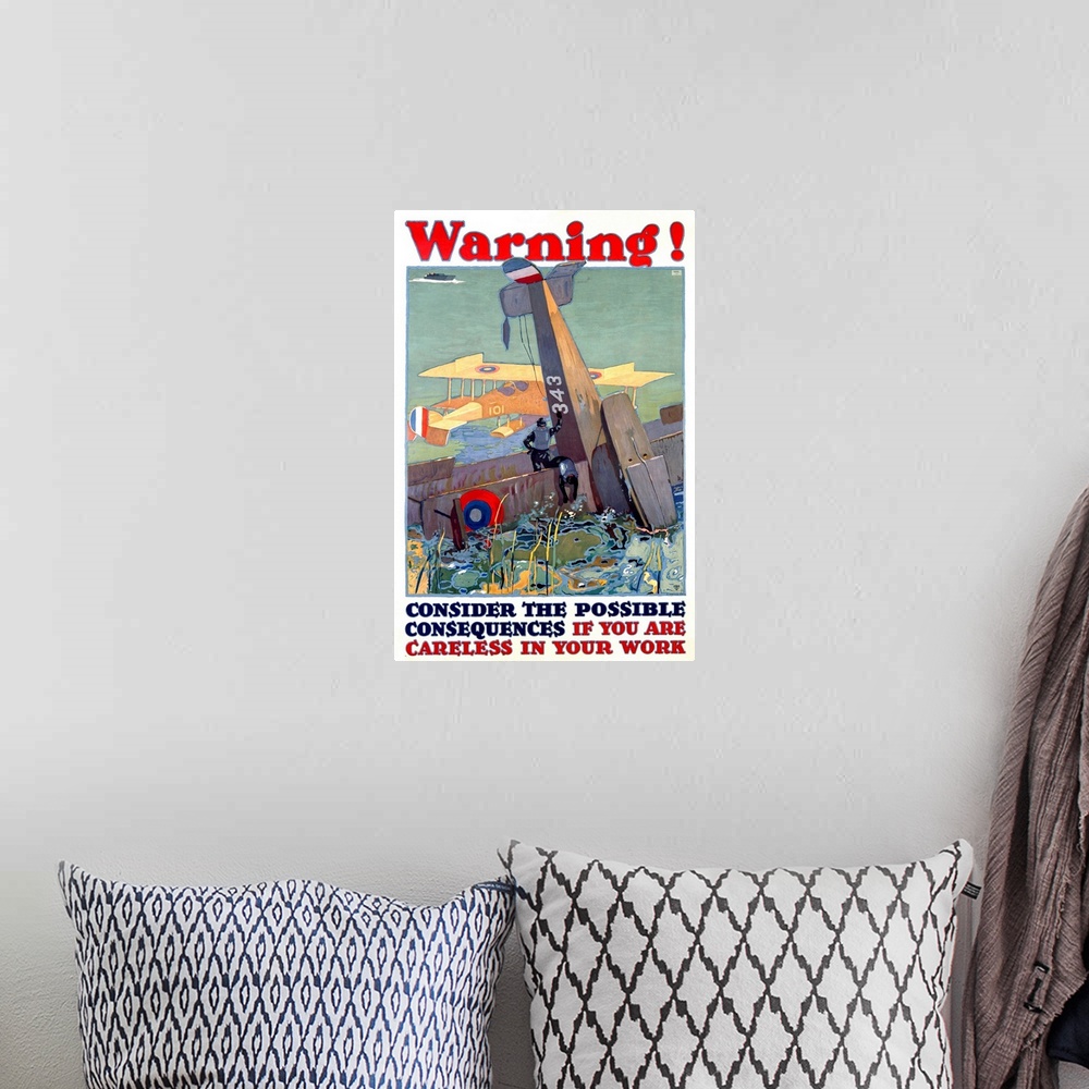 A bohemian room featuring Warning!, Vintage Poster, by Ry Britton