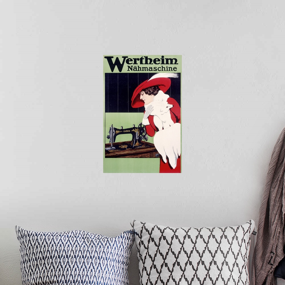 A bohemian room featuring Wertheim, Sewing Machine, Vintage Poster