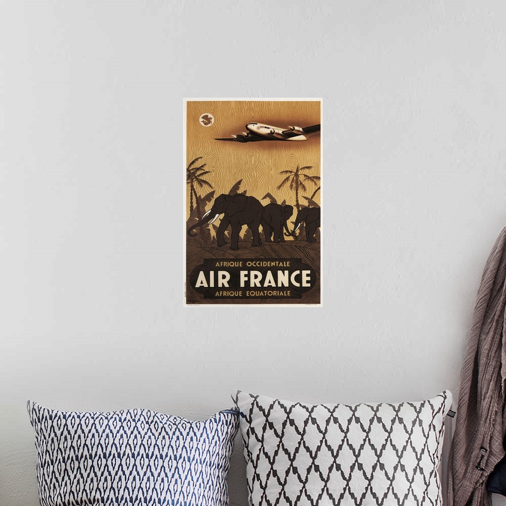 A bohemian room featuring Air France - Vintage Travel Advertisement