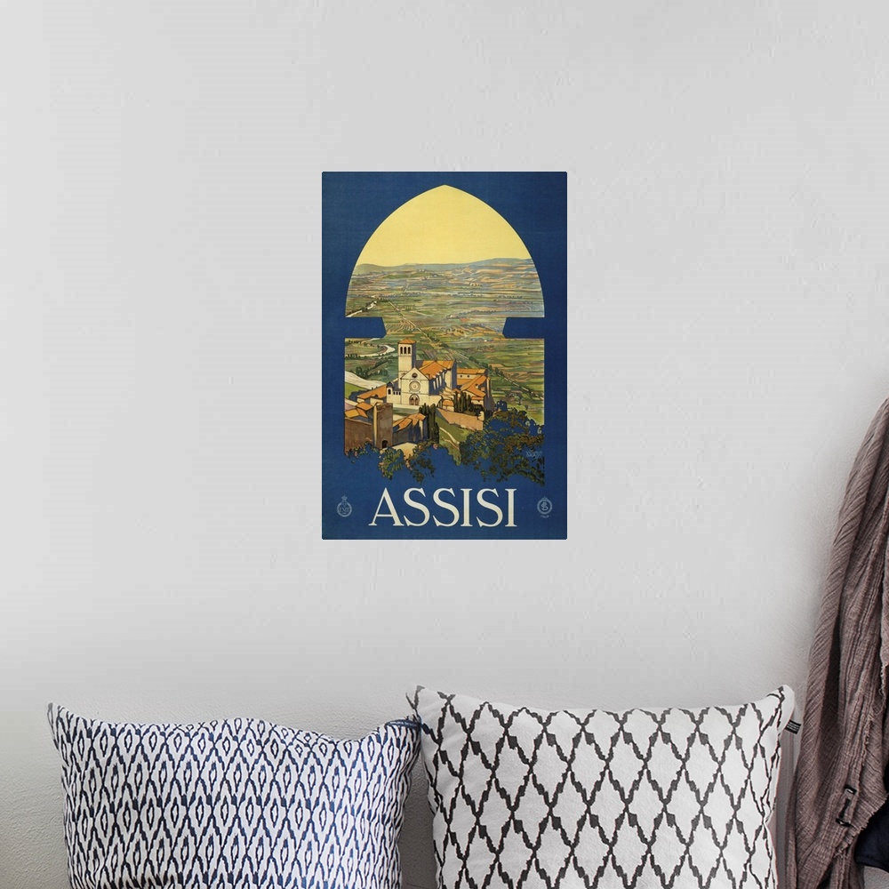 A bohemian room featuring Assisi - Vintage Travel Advertisement