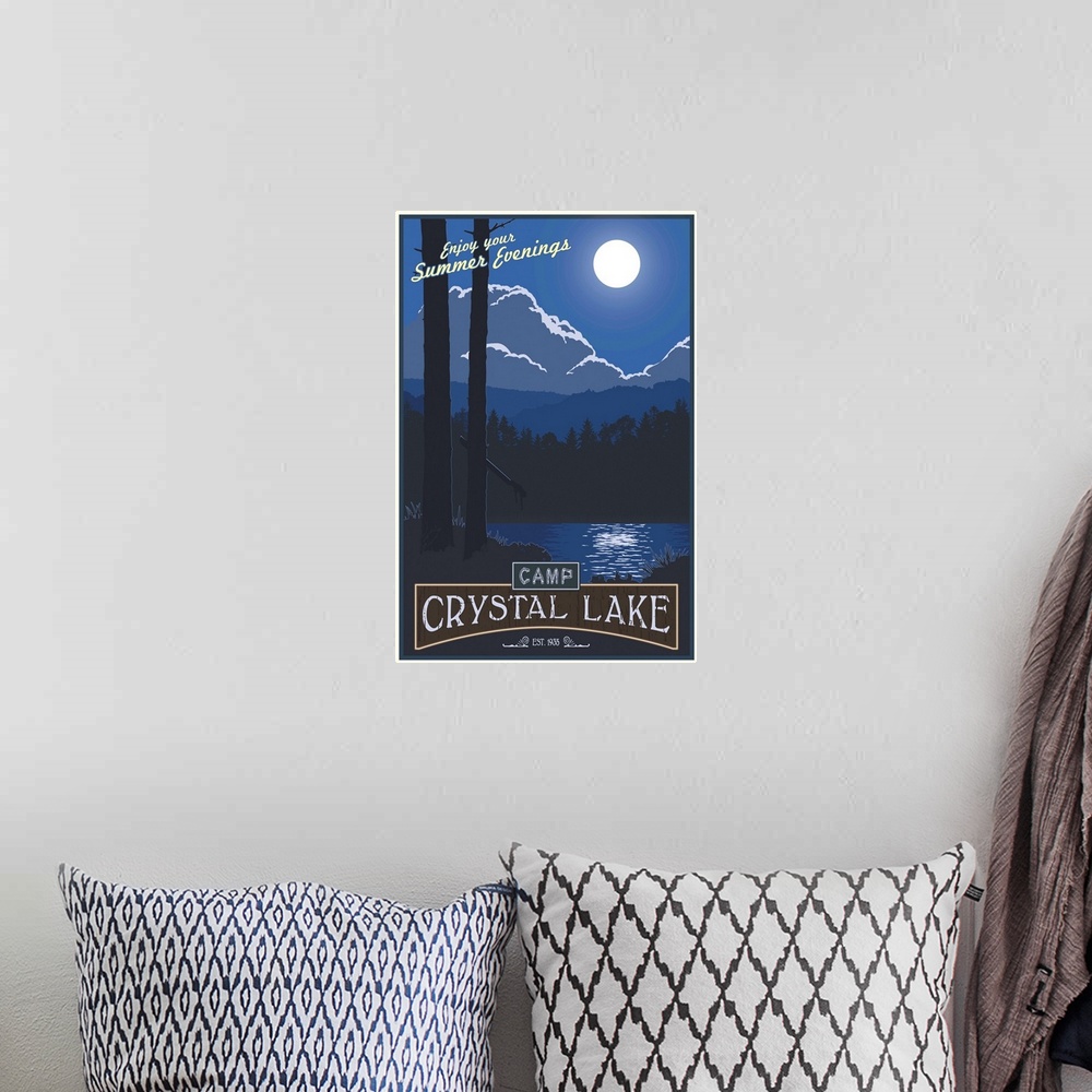 A bohemian room featuring Retro minimalist movie inspired travel poster.