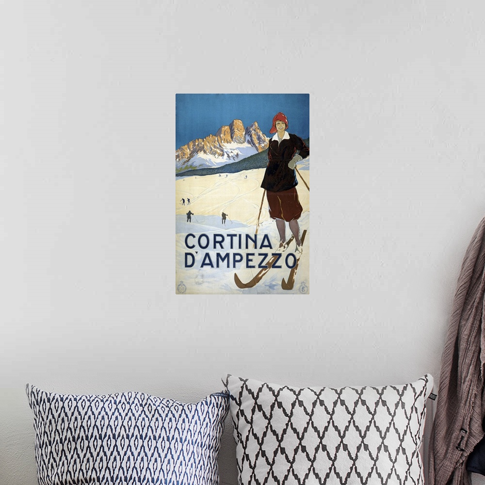 A bohemian room featuring Cortina d'Ampezzo - Vintage Travel Advertisement