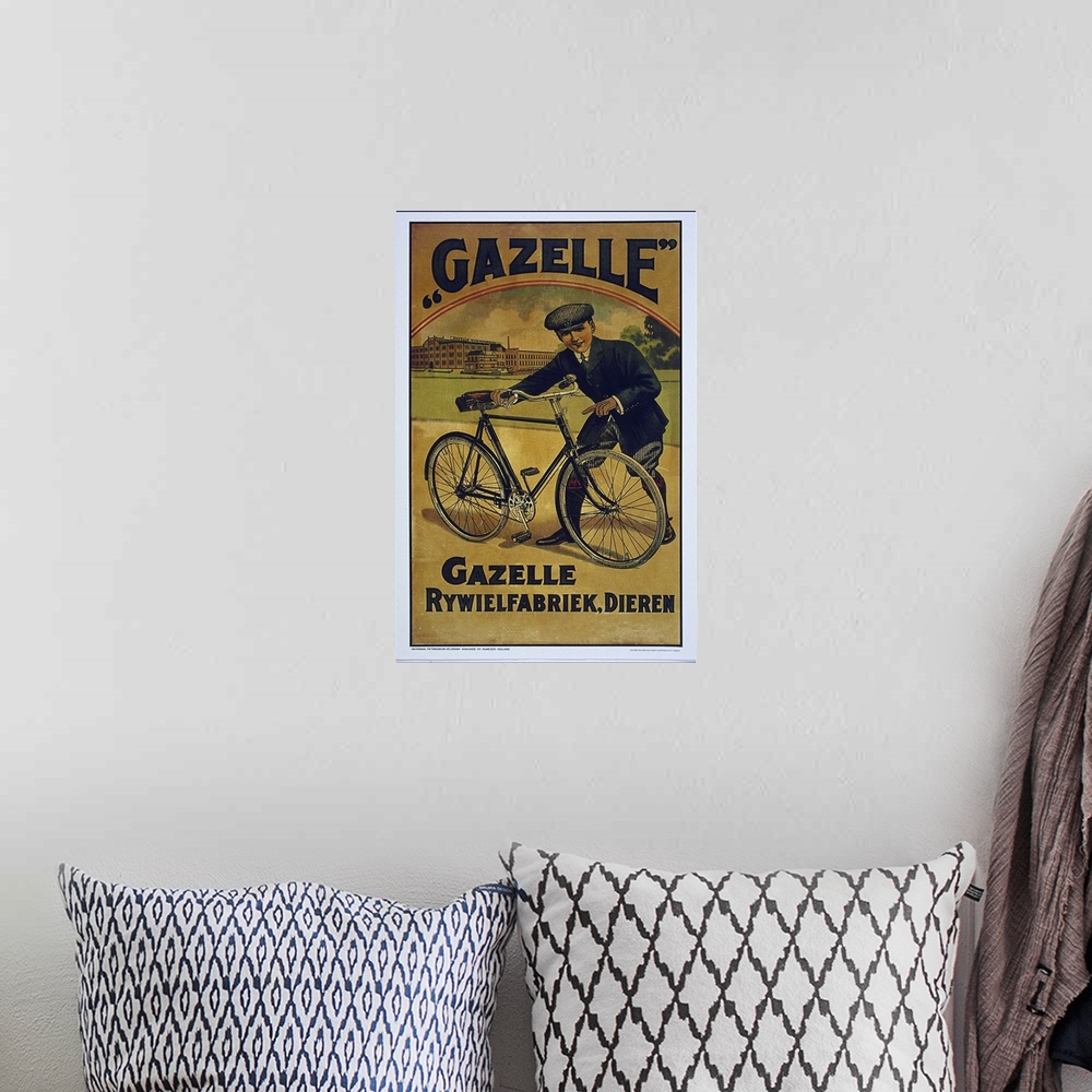 A bohemian room featuring Gazelle - Vintage Bicycle Advertisement