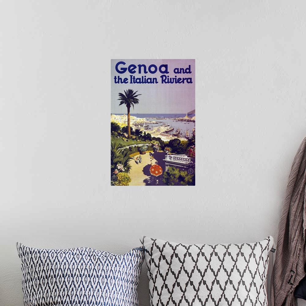 A bohemian room featuring Genoa - Vintage Travel Advertisement