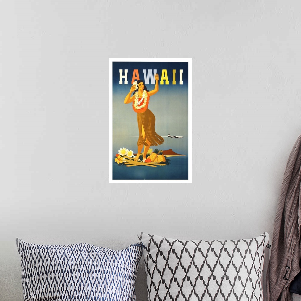 A bohemian room featuring Hawaii - Vintage Travel Advertisement