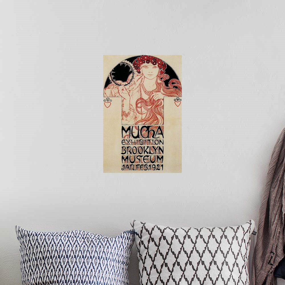 A bohemian room featuring Art Nouveau Illustration of a Woman 
Vintage Poster Artist