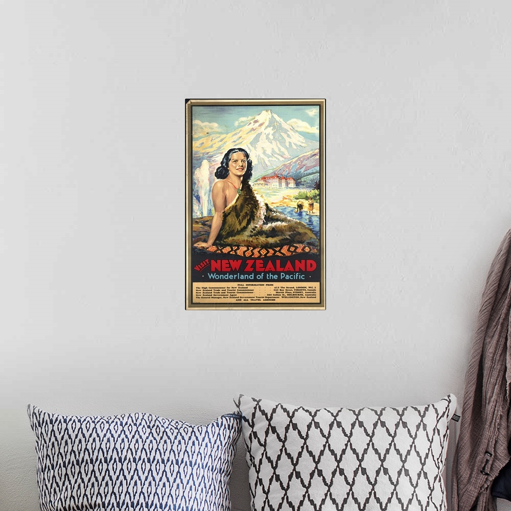 A bohemian room featuring New Zealand, Wonderland Of The Pacific - Vintage Travel Advertisement