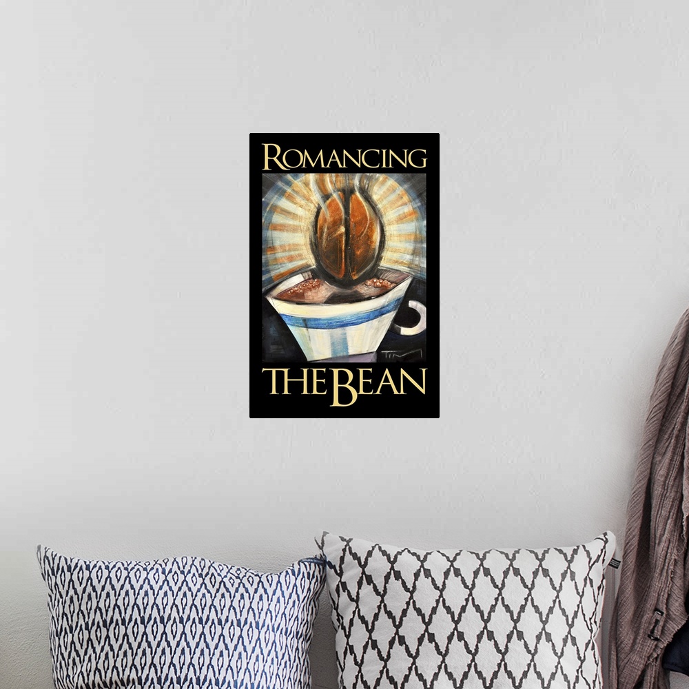 A bohemian room featuring Romancing The Bean Poster