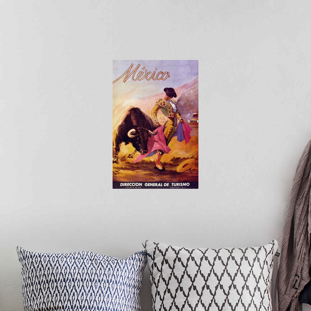 A bohemian room featuring Turismo Mexico - Vintage Travel Poster