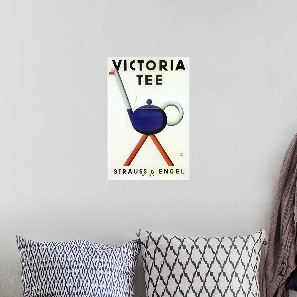 A bohemian room featuring Vintage poster advertisement for Victoria Tea.