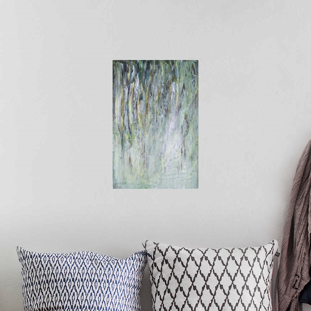 A bohemian room featuring Painting on paper of an interpretation of Australian ghost gums.
