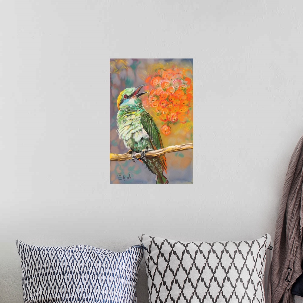 A bohemian room featuring Bee-eaters are typically richly colored and this bird is no exception. Bright green plumage is pa...