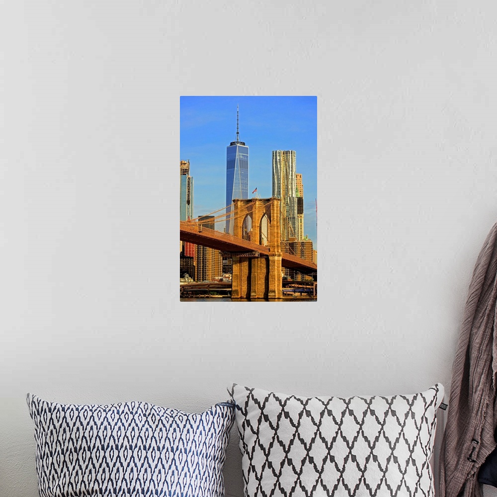 A bohemian room featuring Brooklyn Bridge And Freedom Tower At Sunrise