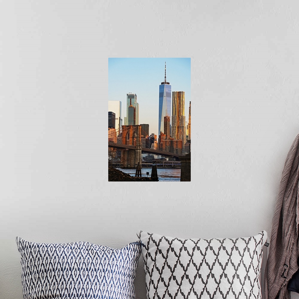 A bohemian room featuring Brooklyn Bridge View With 1WTC At Sunrise