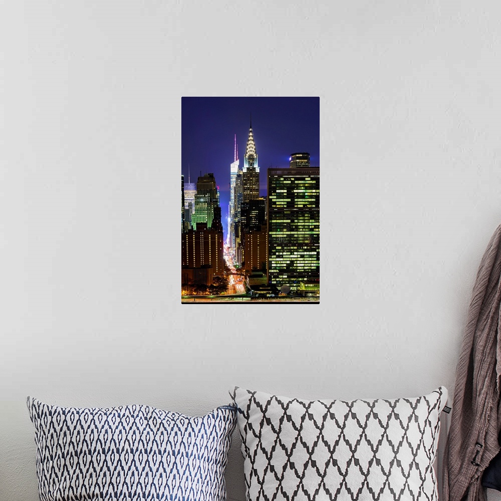 A bohemian room featuring Chrysler Building And UN At Night