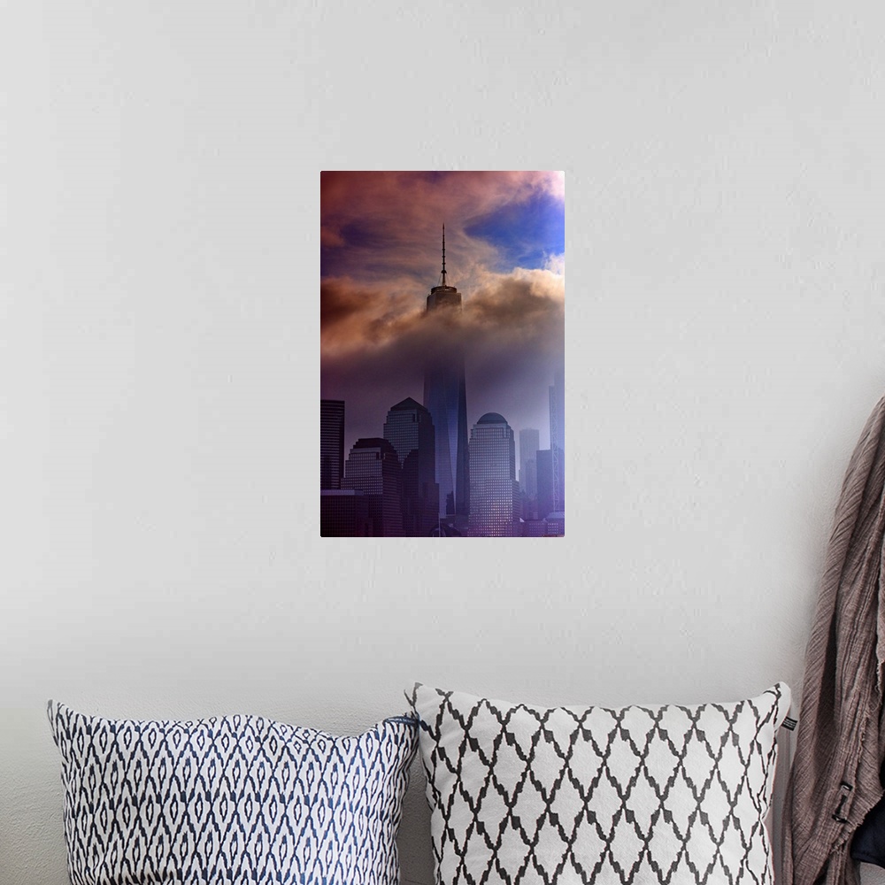A bohemian room featuring Freedom Tower Among Clouds