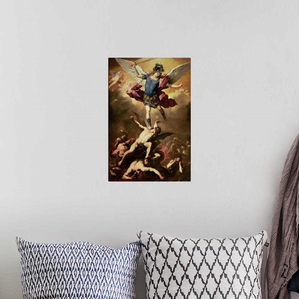 A bohemian room featuring XAM72454 Archangel Michael overthrows the rebel angel, c.1660-65  by Giordano, Luca (1634-1705); ...