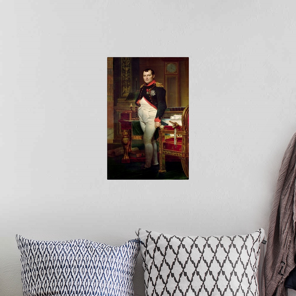 A bohemian room featuring Napoleon Bonaparte (1769-1821); portrait depicting the Emperor in characteristic pose with his ha...