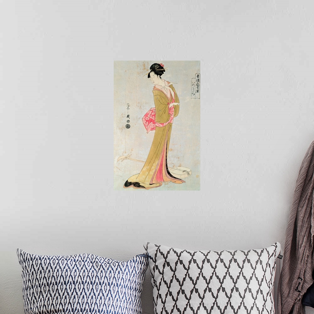 A bohemian room featuring Portrait of a Japanese Woman by Yeishi