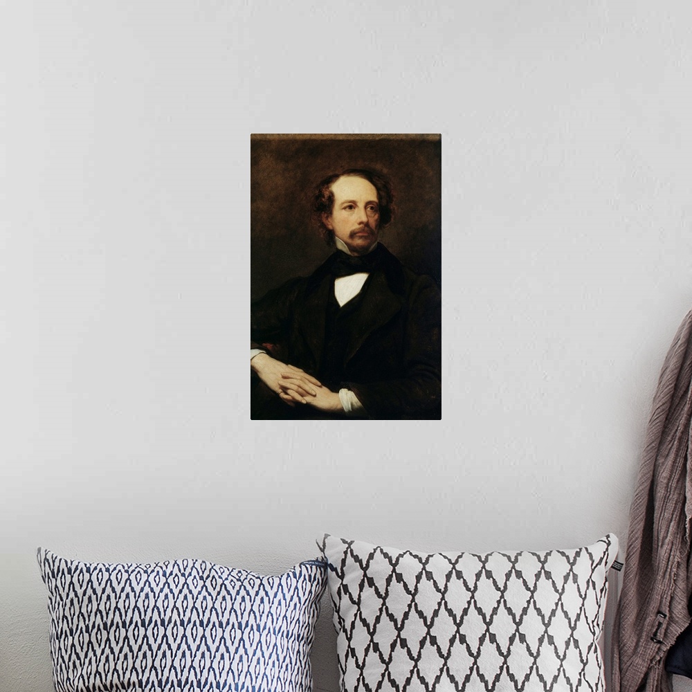 A bohemian room featuring Portrait of Charles Dickens (1812-1870) 1855