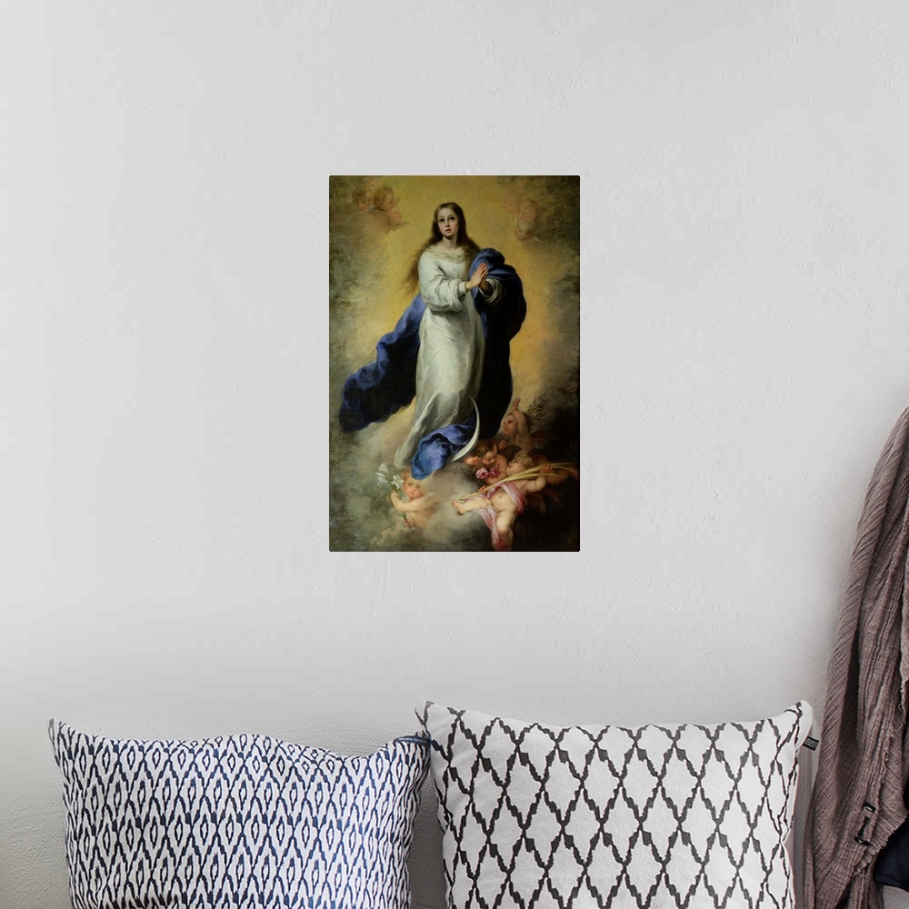 A bohemian room featuring XJL36769 The Immaculate Conception, 1660-65 (oil on canvas)  by Murillo, Bartolome Esteban (1618-...