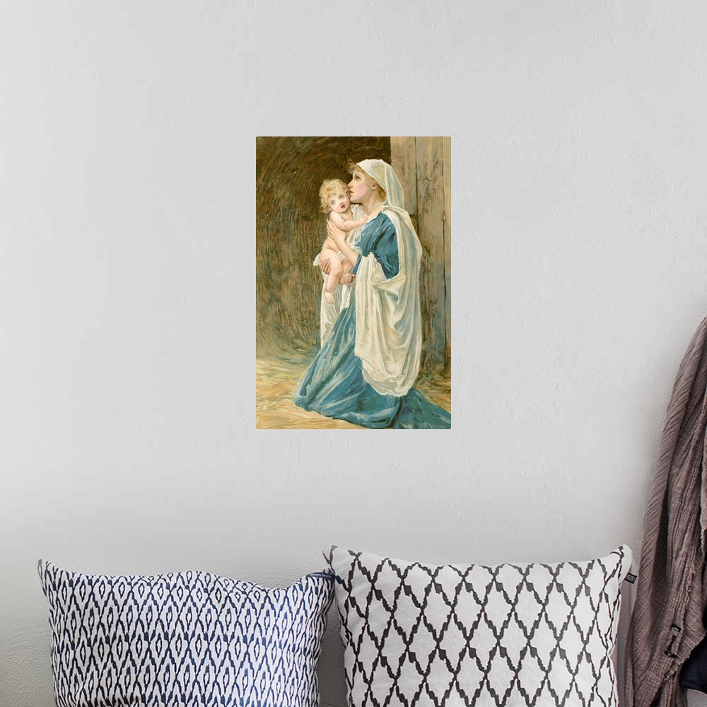 A bohemian room featuring The Virgin Mary with Jesus