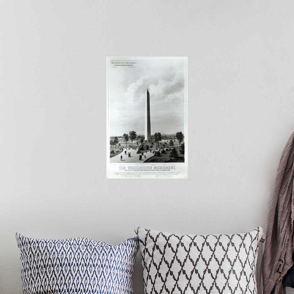 A bohemian room featuring The Washington Monument and Surroundings, North View (originally litho) (black and white photo), ...