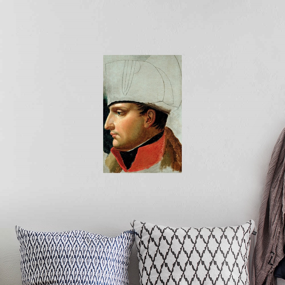 A bohemian room featuring XIR148737 Unfinished Portrait of Napoleon I (1769-1821) formerly attributed to Jacques Louis Davi...