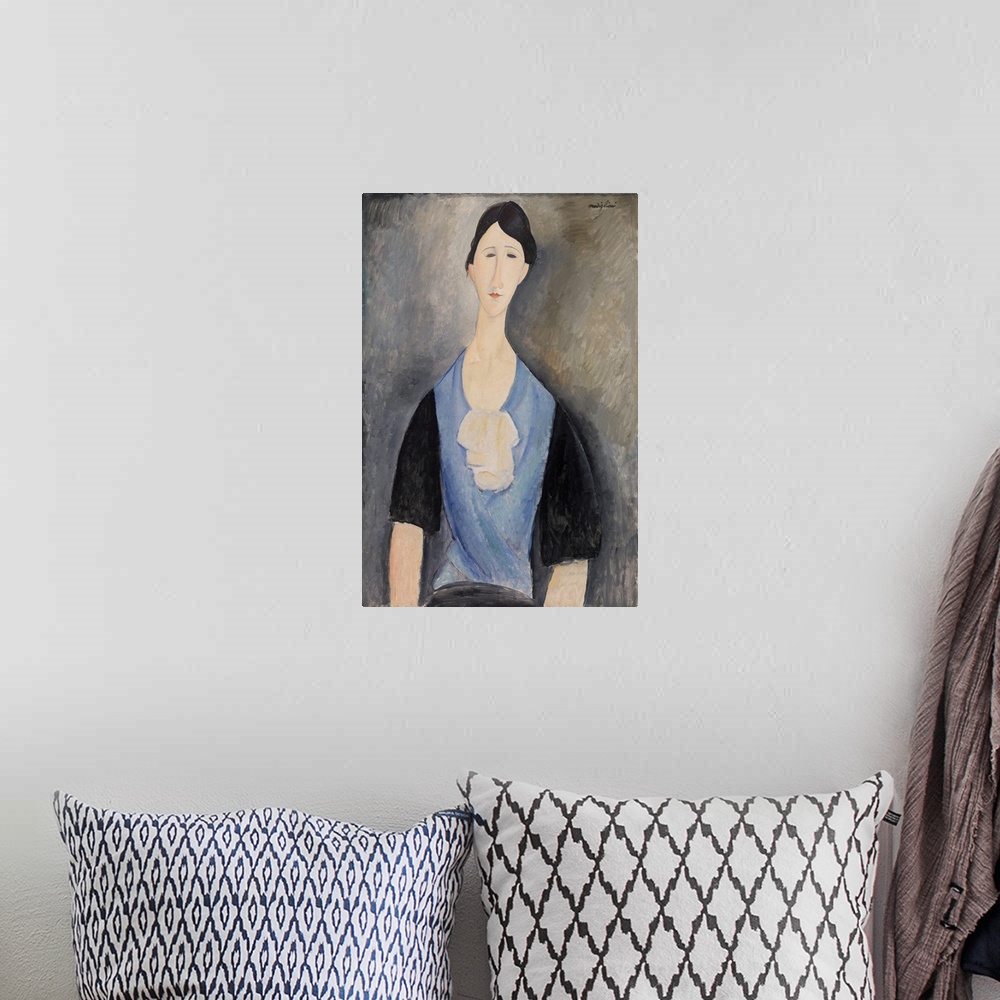 A bohemian room featuring Woman In Blue (Originally oil on canvas)