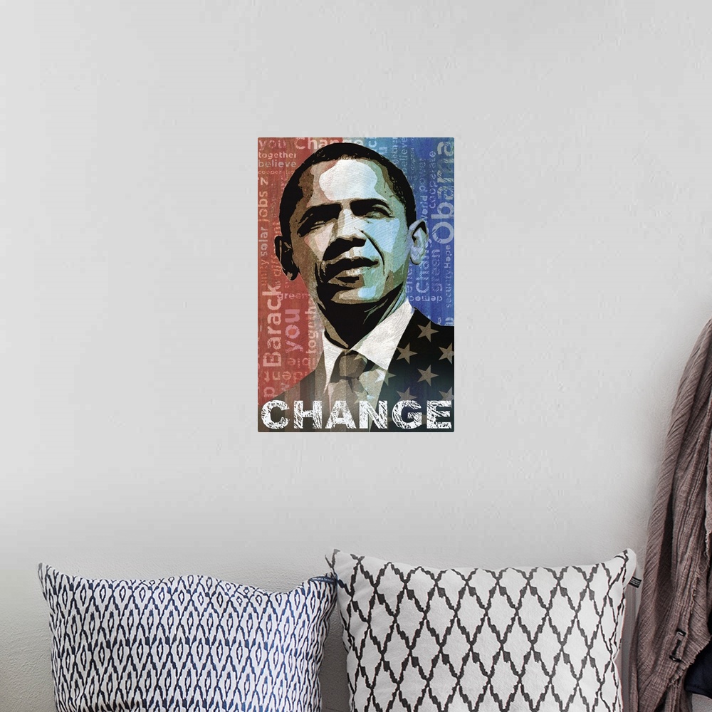 A bohemian room featuring Obama: Change