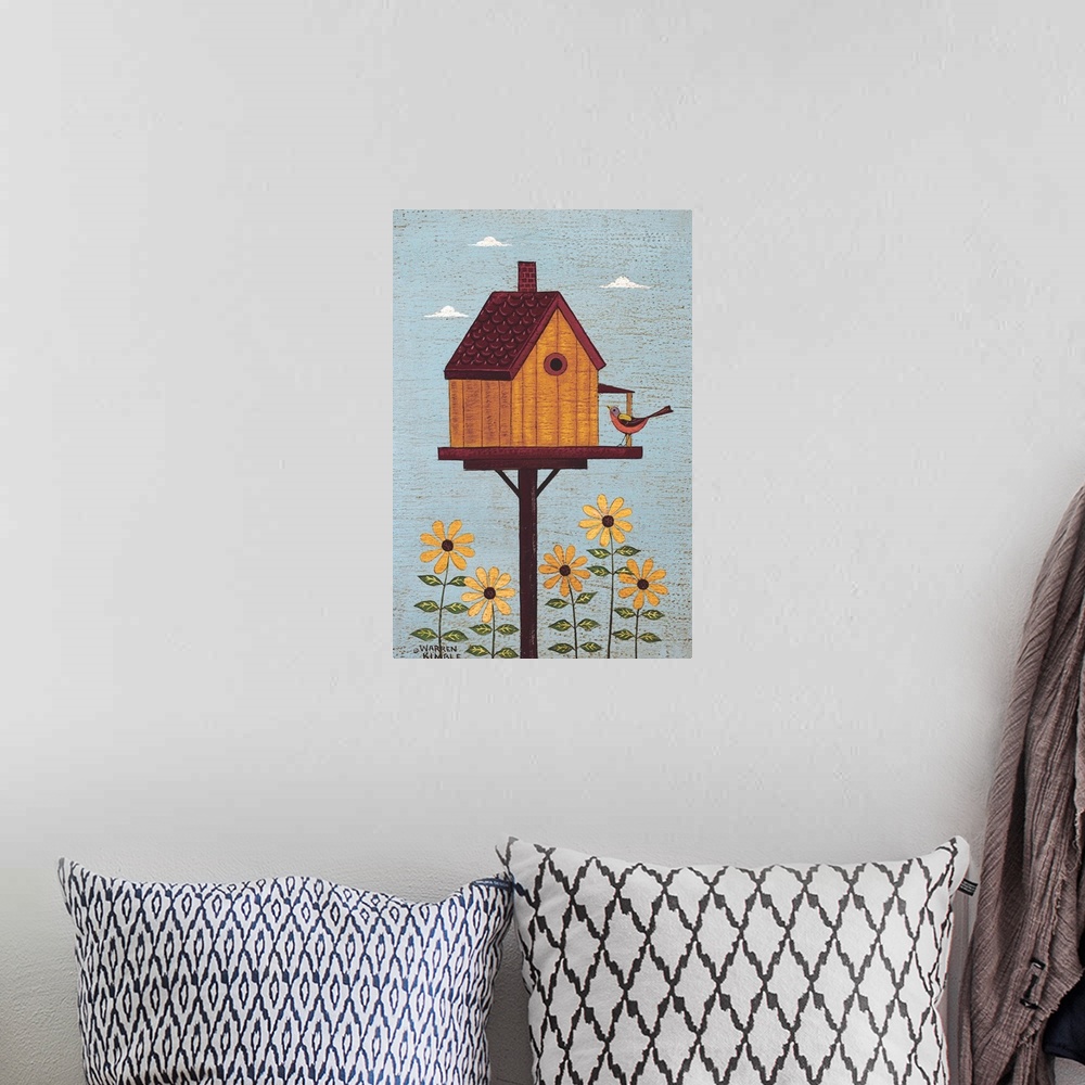 A bohemian room featuring Americana birdhouse by renowned artist Warren Kimble