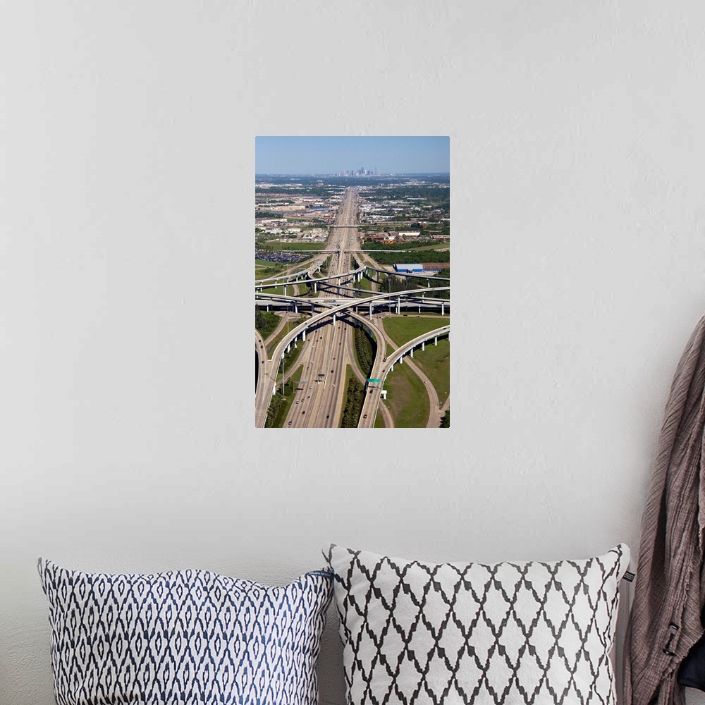 A bohemian room featuring Aerial view of the freeway interchange of Interstate 45 and the State Highway Beltway 8 in Housto...