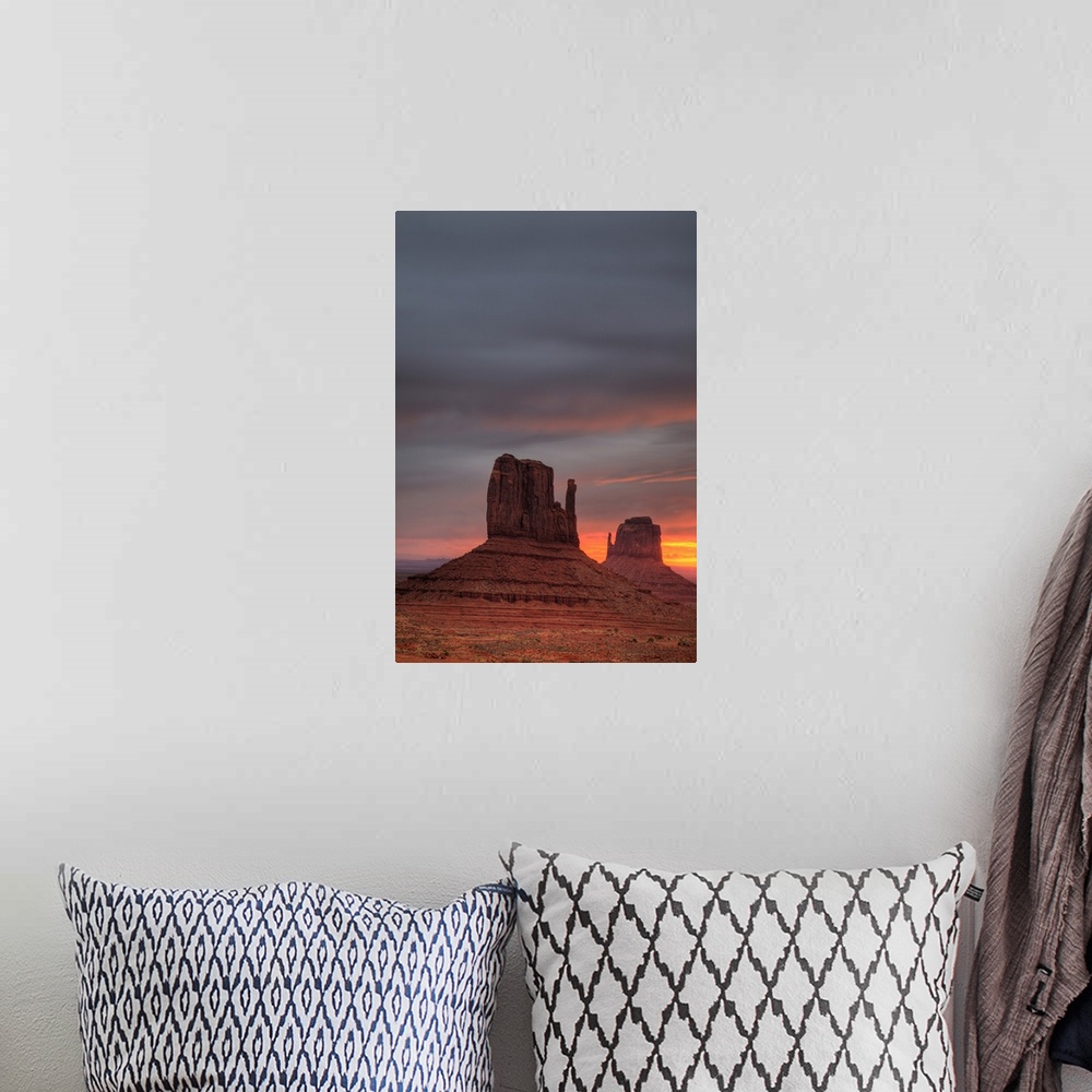 A bohemian room featuring Arizona, Monument Valley, The Mittens, at sunrise.