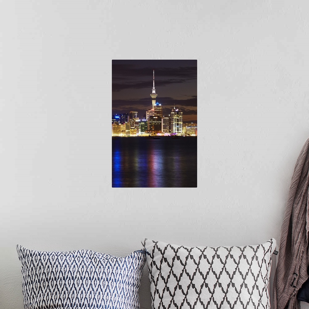 A bohemian room featuring Auckland CBD, Skytower, and Waitemata Harbour, North Island, New Zealand.