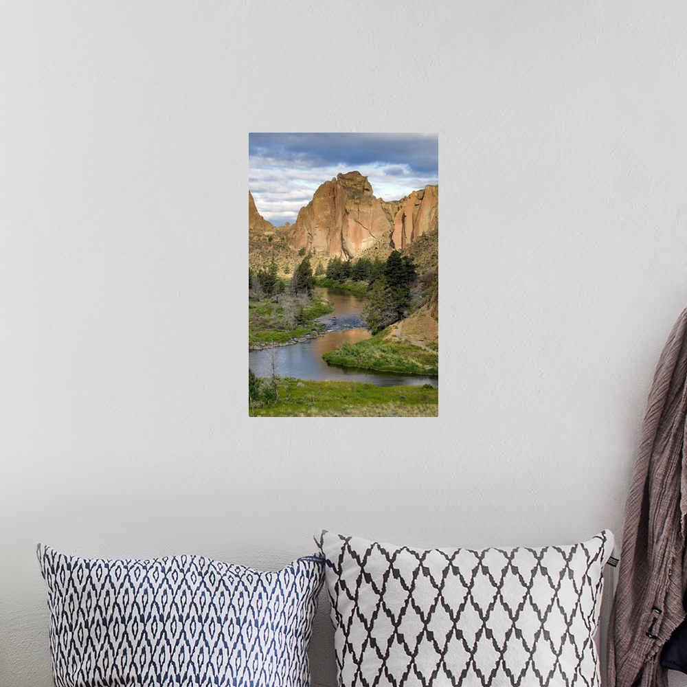A bohemian room featuring USA, Oregon, Smith Rocks State Park. The subtle colors of the rock faces reflect in the Crooked R...