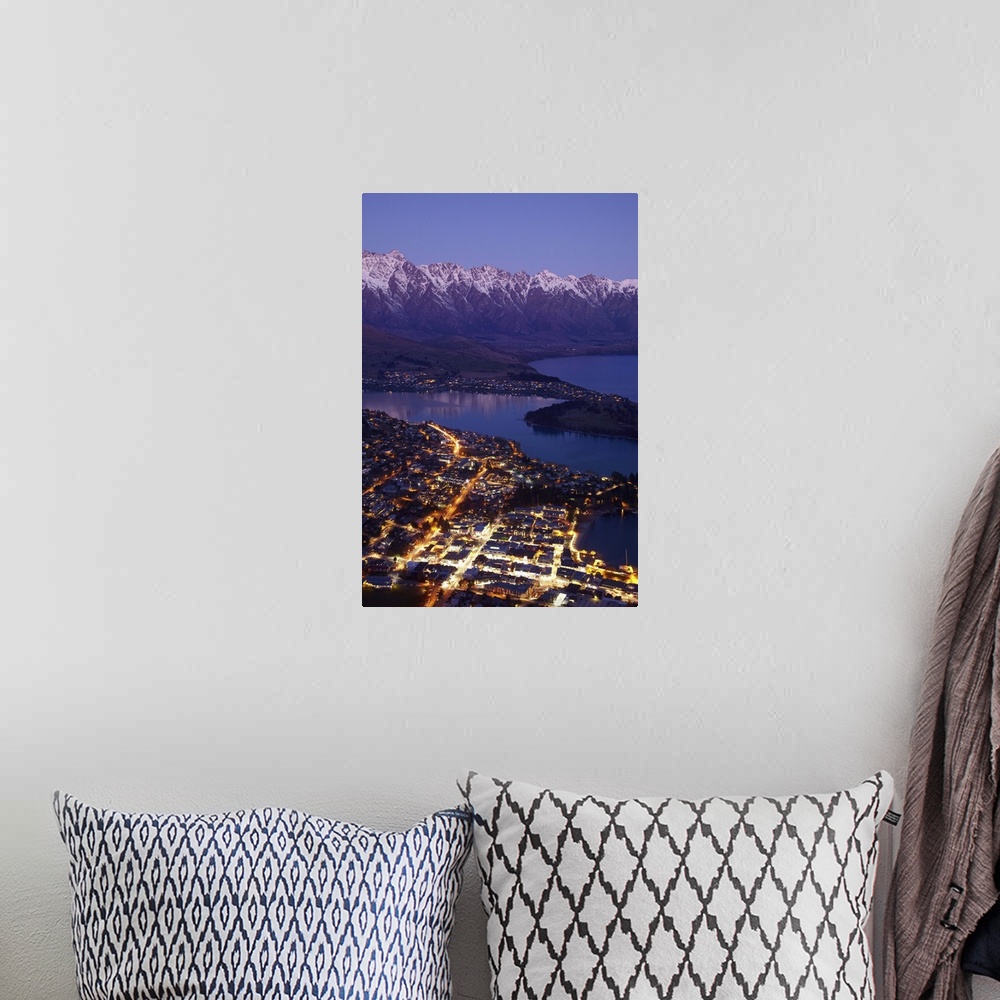 A bohemian room featuring Dusk over Queenstown and Lake Wakatipu, South Island, New Zealand