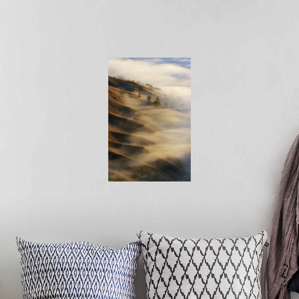 A bohemian room featuring View from Te Mata Peak and Early Morning Mist along Ridgelines, Hawkes Bay, North Island, New Zea...