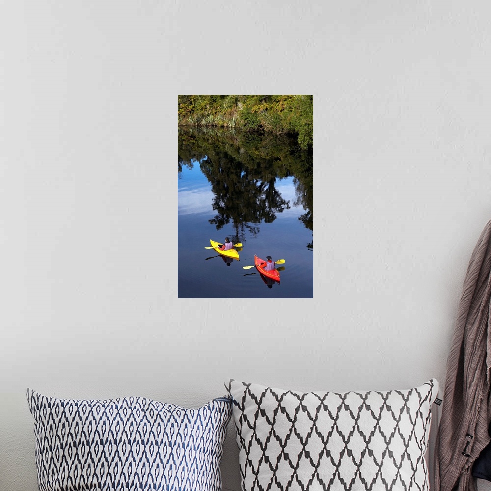 A bohemian room featuring Kayaks, Moeraki River by Lake Moeraki, West Coast, South Island, New Zealand
