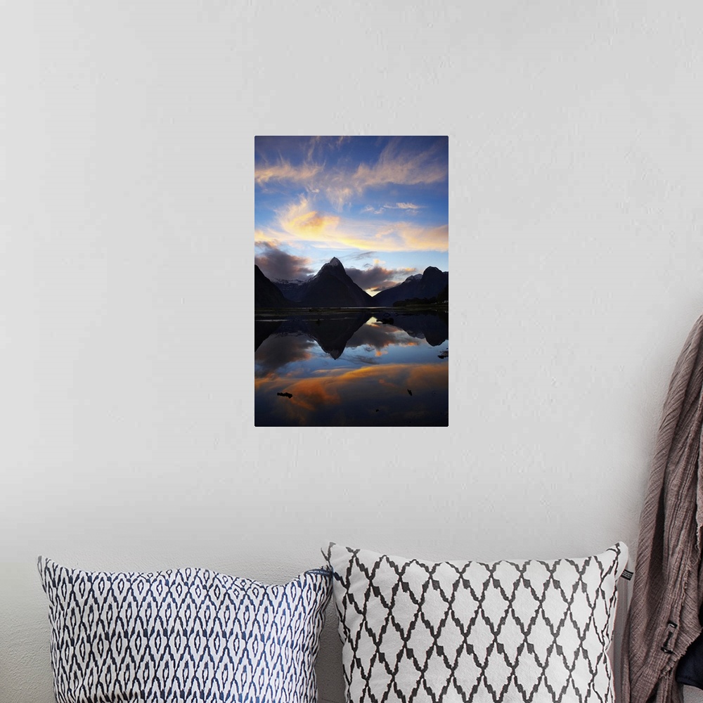 A bohemian room featuring New Zealand, South Island, Fiordland, Sunset, Mitre Peak, Milford Sound, Fiordland National Park