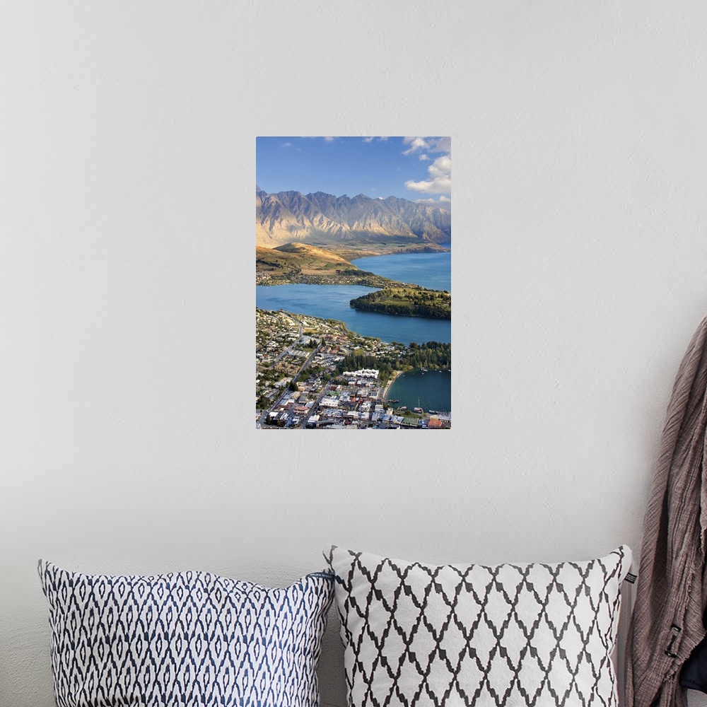 A bohemian room featuring New Zealand, South Island, View towards Queenstown and Wakatipu Lake with the Formidable Mountain...