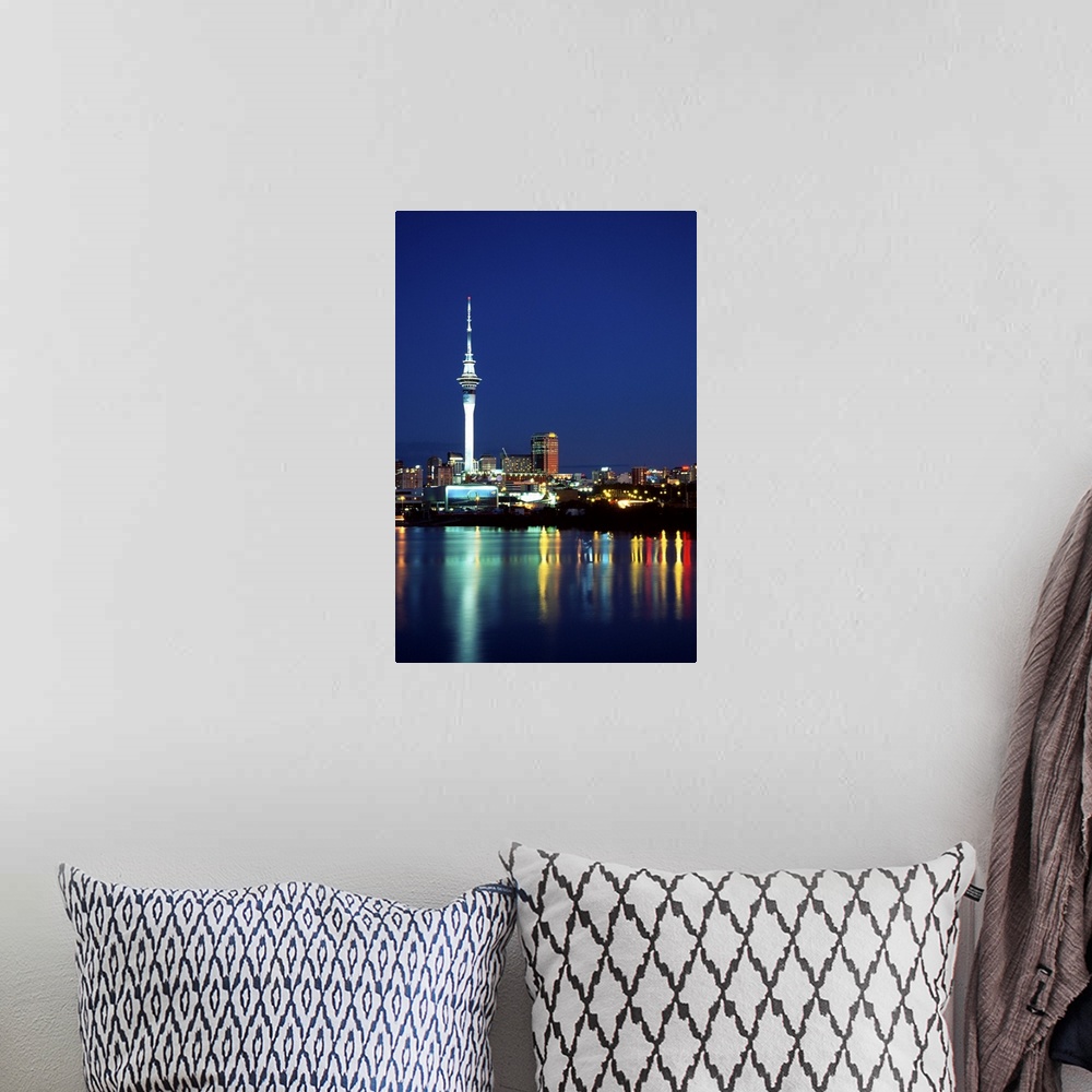 A bohemian room featuring Skytower reflected in St Marys Bay, Waitemata Harbour, Auckland