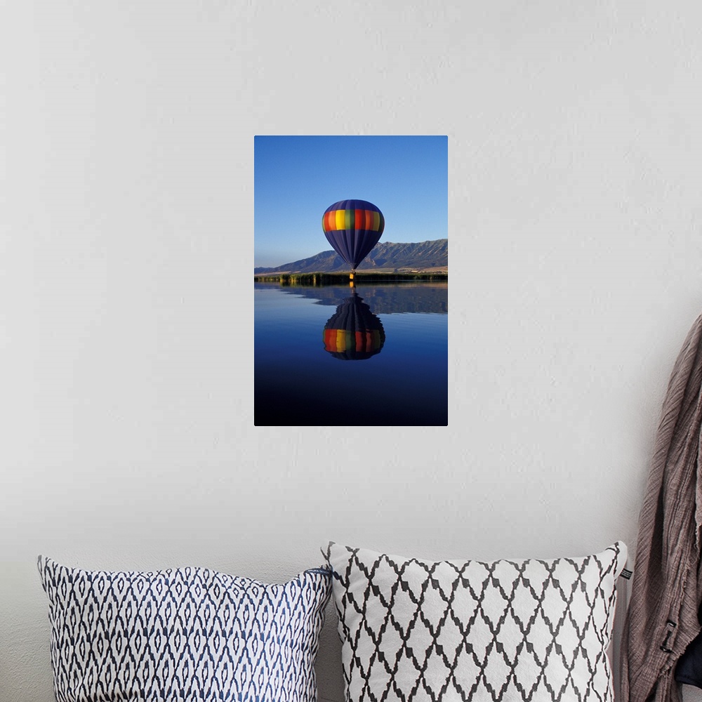 A bohemian room featuring Utah, Cache Valley, Hot air balloon on Logan River Marshes at sunrise.