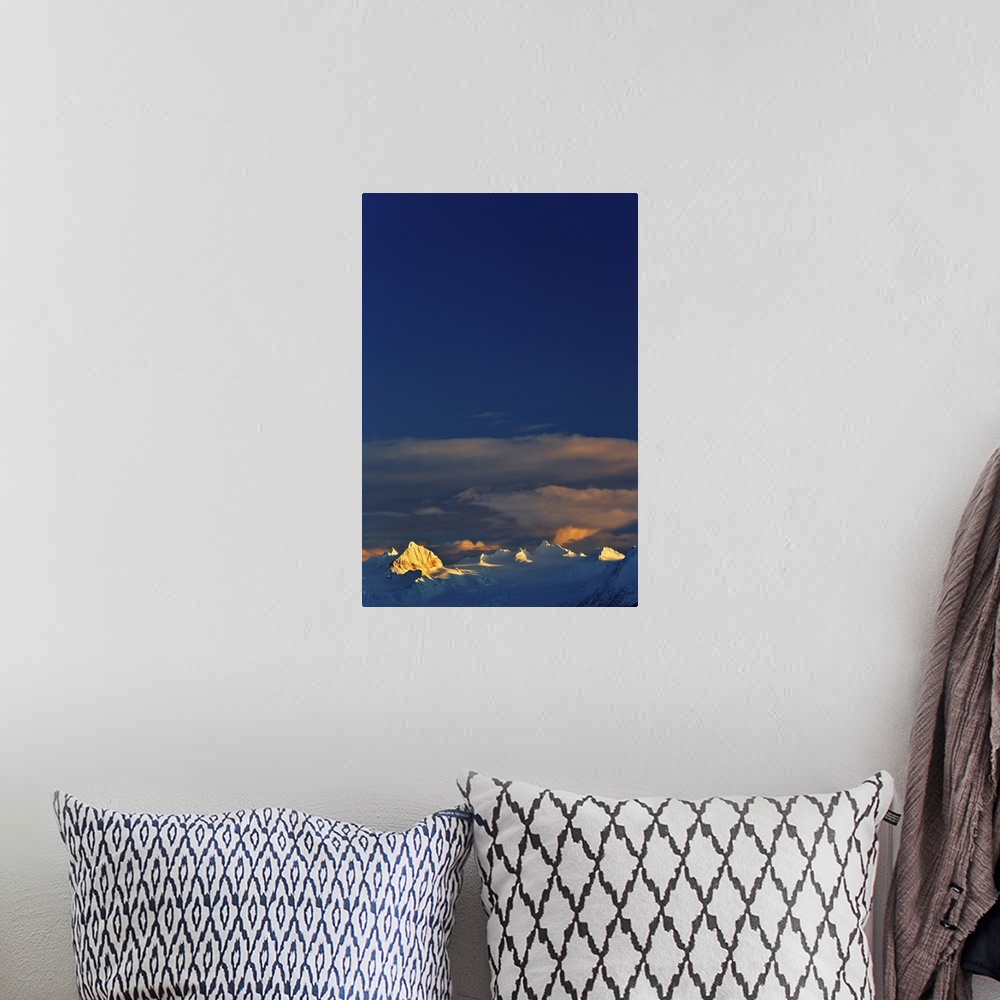 A bohemian room featuring Winter sunset, Kenai Mountains, from Homer, Alaska.